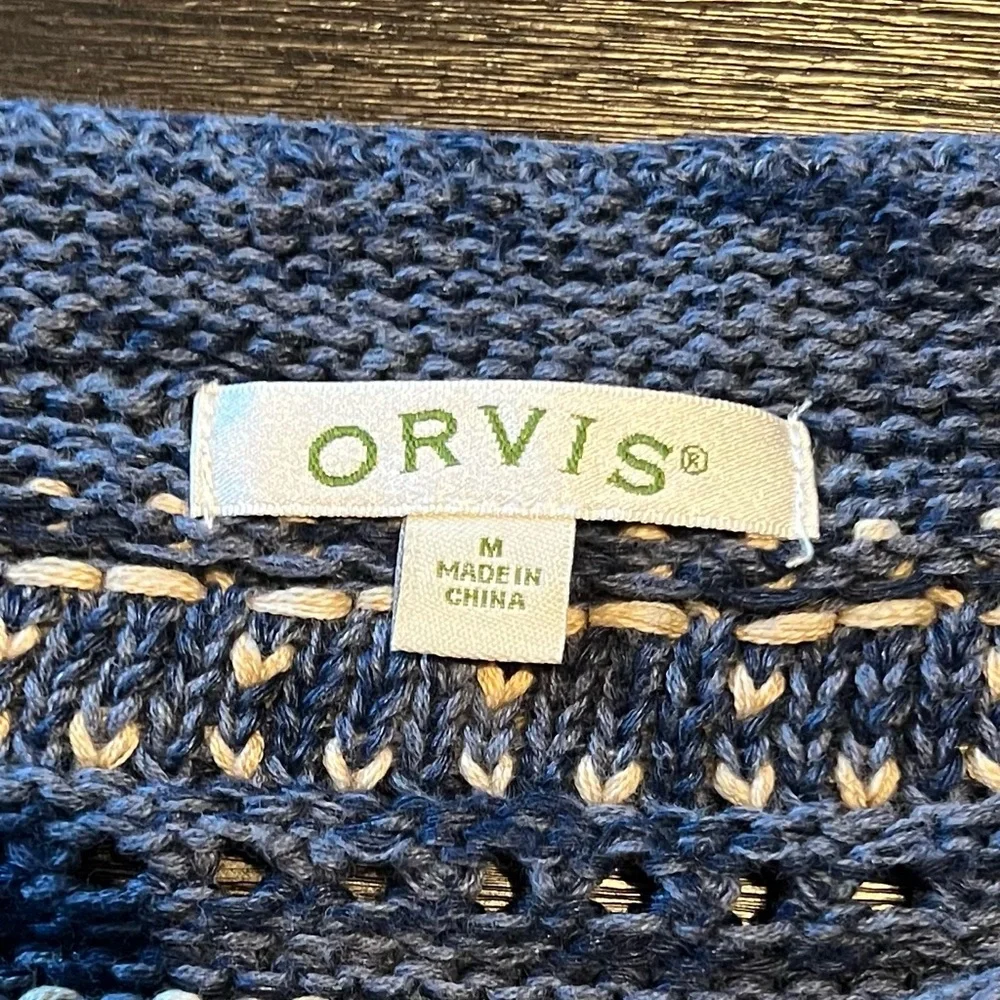 Orvis Women’s Striped Blue & Cream Sweater Sz M Eclectic Grandpa Cabincore Cozy - Picture 2 of 12
